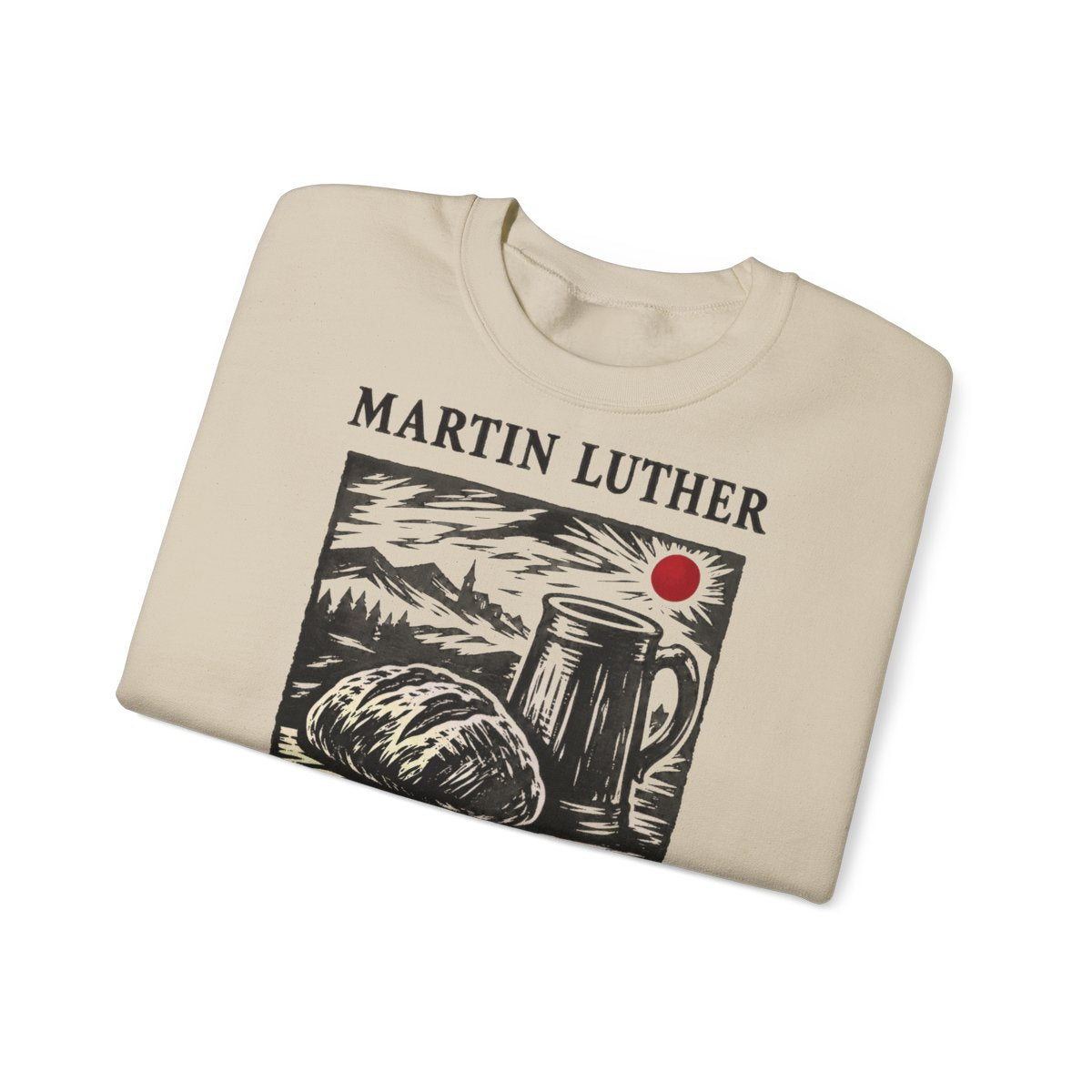Unisex Sweatshirt mit Zitat - Luther - Ich esse wie ein Böhme Holzschnitt – folded