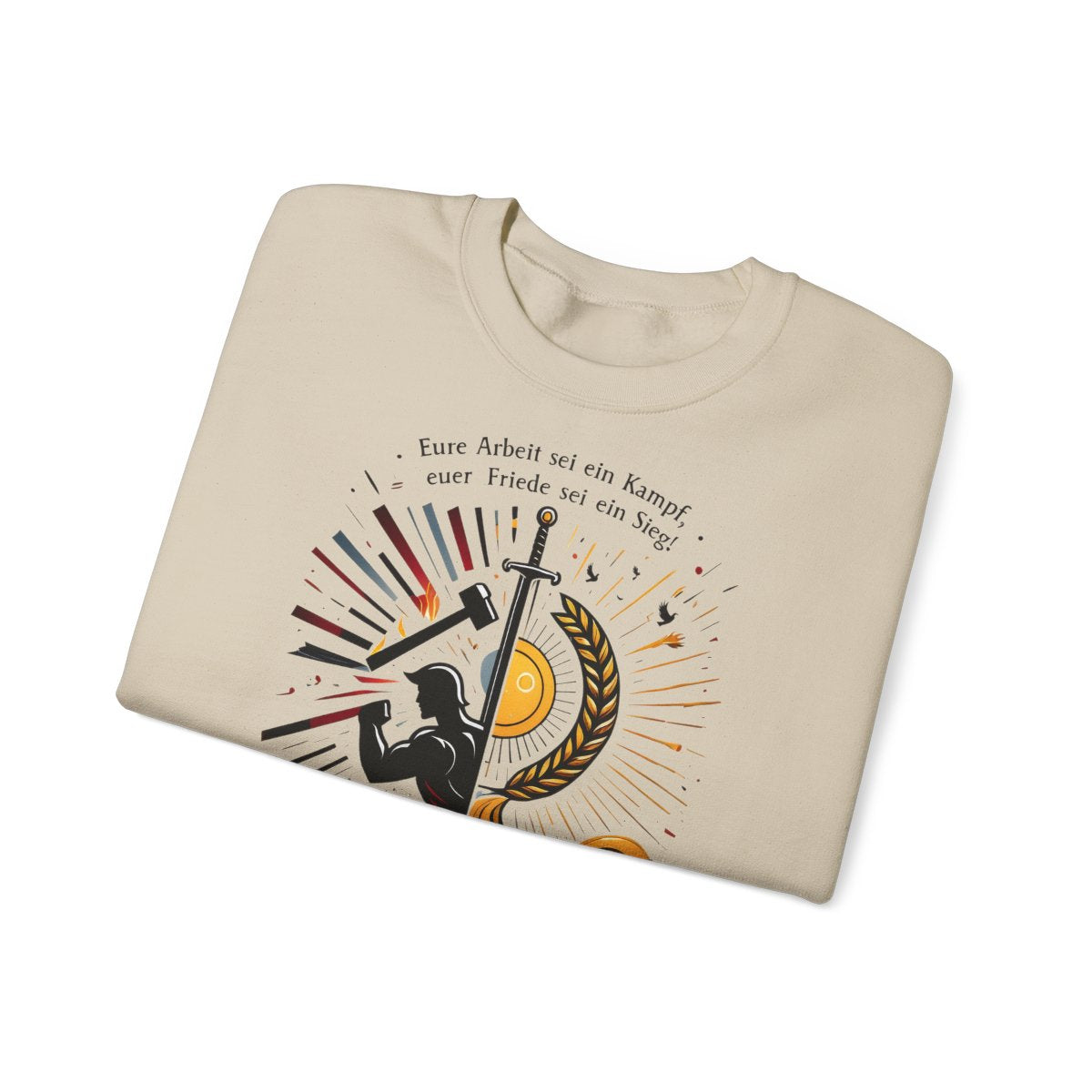 Unisex Sweatshirt mit Zitat - Nietzsche - Arbeit sei ein Kampf – folded