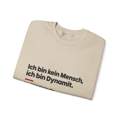 Unisex Sweatshirt mit Zitat - Nietzsche - Ich bin Dynamit – folded