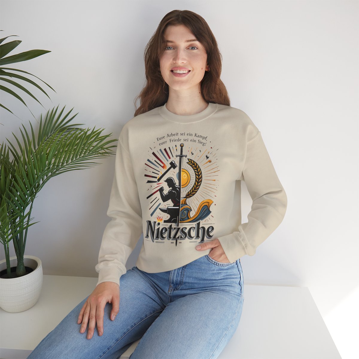 Unisex Sweatshirt mit Zitat - Nietzsche - Arbeit sei ein Kampf – lifestyle