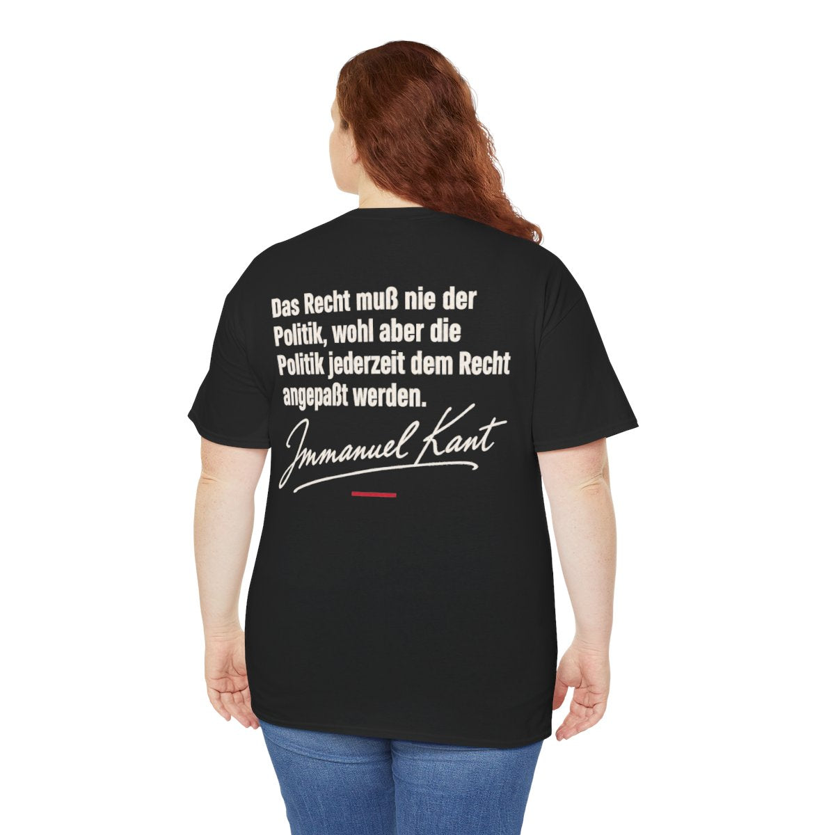 Unisex T-Shirt mit Zitat - Kant - Das Recht muß nie Signatur (Druck hinten) – person-5-back