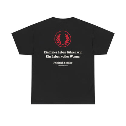 Unisex T-Shirt mit Zitat - Schiller - Ein freies Leben führen wir (Druck hinten) – back