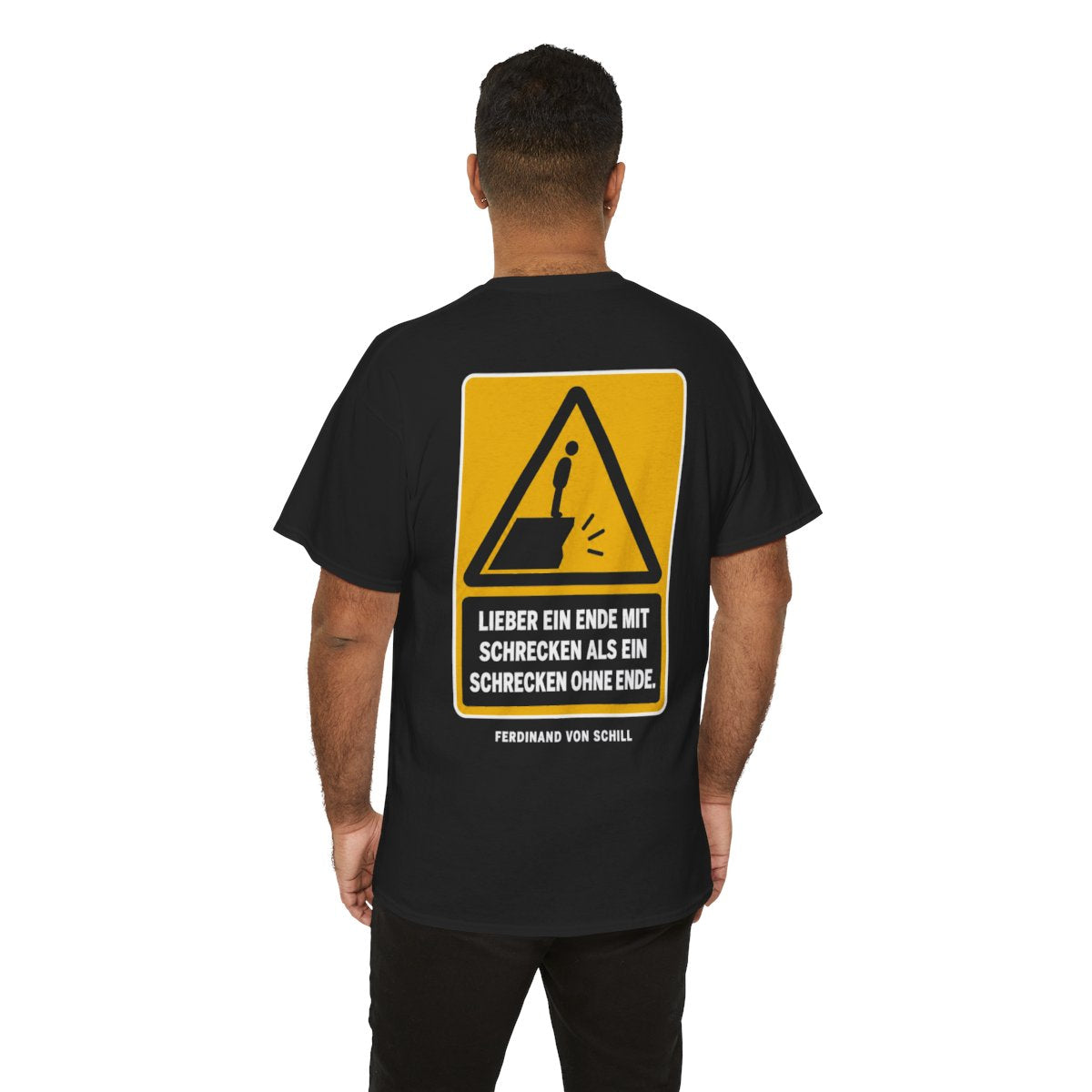 Unisex T-Shirt mit Zitat - Schill - Lieber ein Ende mit Schrecken (Druck hinten) – person-6-back