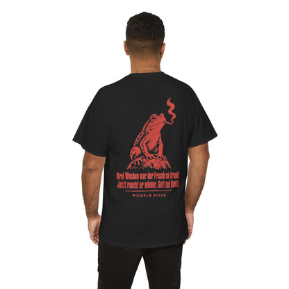 Unisex T-Shirt mit Zitat - Busch - Drei Wochen war der Frosch so krank Vintage (Druck hinten) – person-6-back