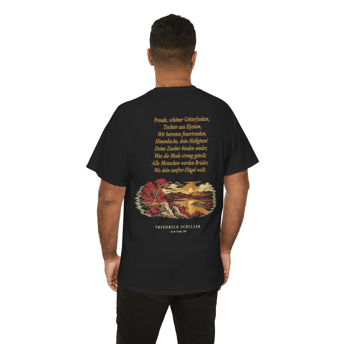 Unisex T-Shirt mit Zitat - Schiller - Freude, schöner Götterfunken (Druck hinten) – person-6-back