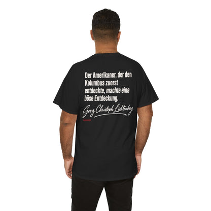 Unisex T-Shirt mit Zitat - Lichtenberg - Der Amerikaner Signatur (Druck hinten) – person-6-back
