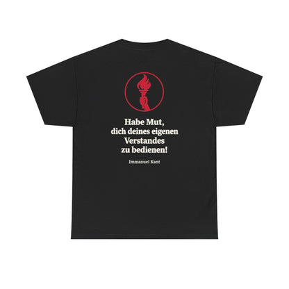 Unisex T-Shirt mit Zitat - Kant - Habe Mut Fackel (Druck hinten) – back
