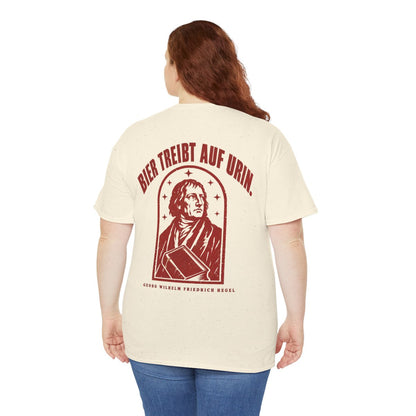 Unisex T-Shirt mit Zitat - Hegel - Bier treibt auf Urin Vintage (Druck hinten) – person-5-back