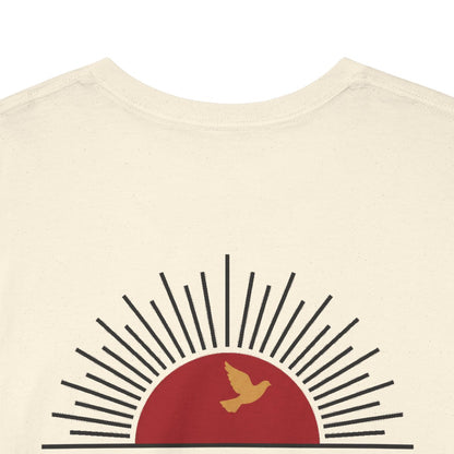 Unisex T-Shirt mit Zitat - Kant - Es soll kein Krieg sein Sonne (Druck hinten) – back-collar-closeup