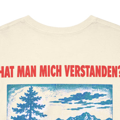 Unisex T-Shirt mit Zitat - Nietzsche - Hat man mich verstanden Plakat (Druck hinten) – back-collar-closeup