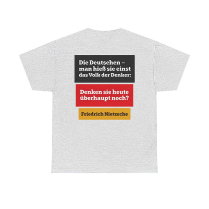Unisex T-Shirt mit Zitat - Nietzsche - Volk der Denker Balken (Druck hinten) – back