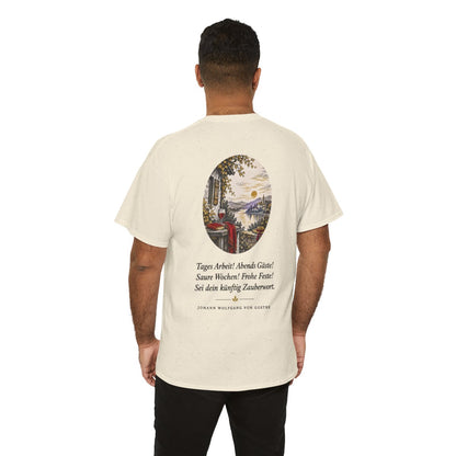 Unisex T-Shirt mit Zitat - Goethe - Tages Arbeit (Druck hinten) – person-6-back