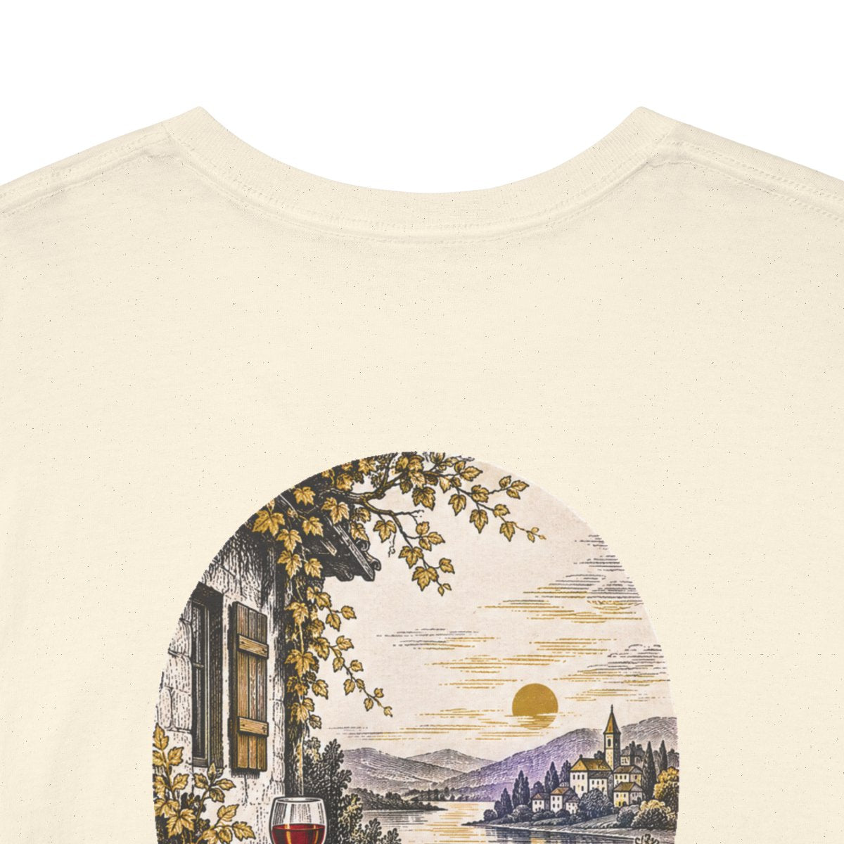 Unisex T-Shirt mit Zitat - Goethe - Tages Arbeit (Druck hinten) – back-collar-closeup