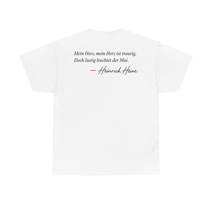 Unisex T-Shirt mit Zitat - Heine - Mein Herz, mein Herz ist traurig Signatur (Druck hinten) – back