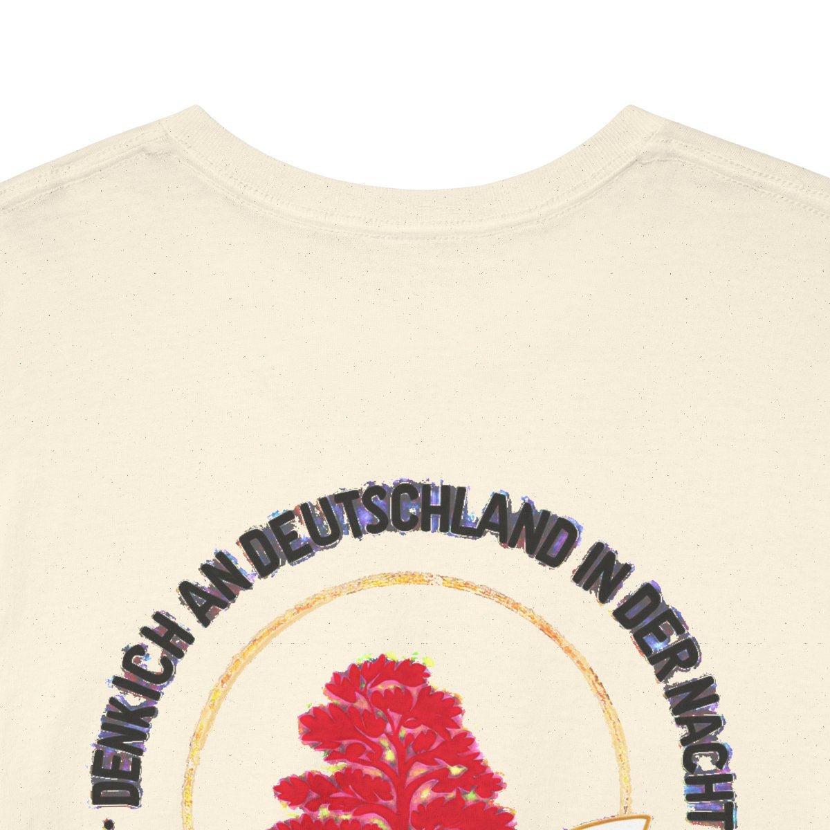 Unisex T-Shirt mit Zitat - Heine - Nachtgedanken Kreis (Druck hinten) – back-collar-closeup