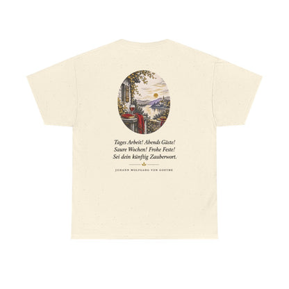 Unisex T-Shirt mit Zitat - Goethe - Tages Arbeit (Druck hinten) – back