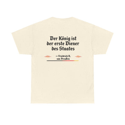 Unisex T-Shirt mit Zitat - Friedrich II. - Erster Diener des Staates (Druck hinten) – back