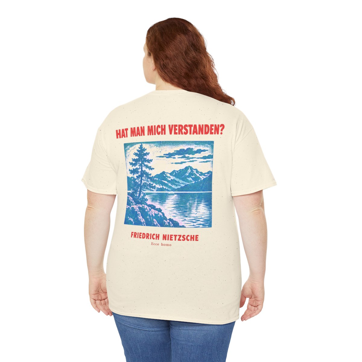 Unisex T-Shirt mit Zitat - Nietzsche - Hat man mich verstanden Plakat (Druck hinten) – person-5-back
