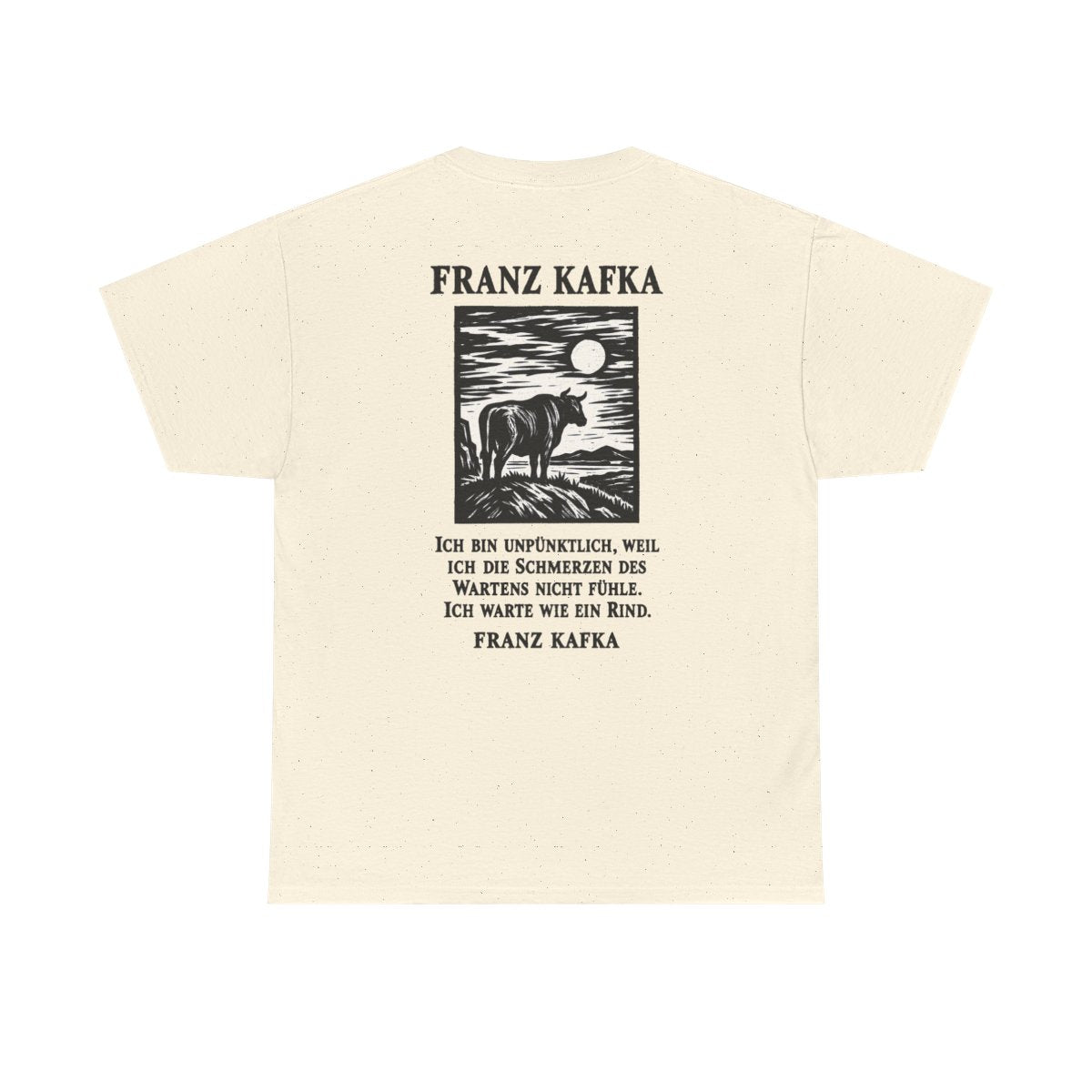 Unisex T-Shirt mit Zitat - Kafka - Ich bin unpünktlich (Druck hinten) – back
