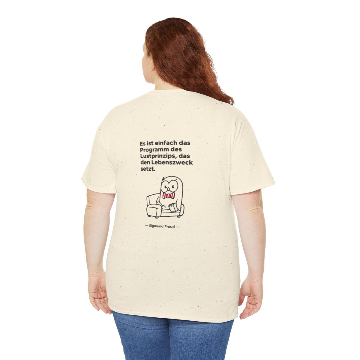 Unisex T-Shirt mit Zitat - Freud - Lustprinzip (Druck hinten) – person-5-back
