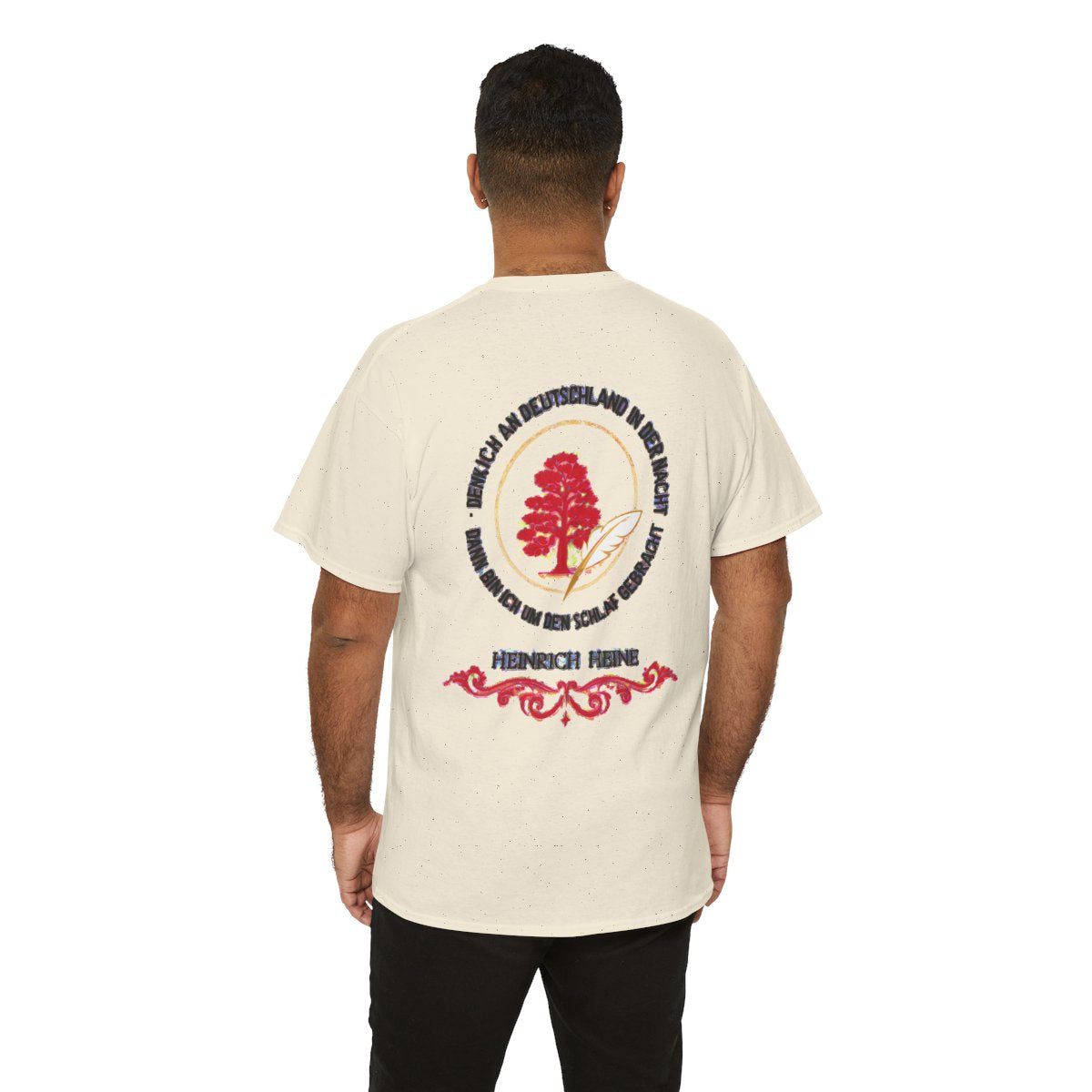 Unisex T-Shirt mit Zitat - Heine - Nachtgedanken Kreis (Druck hinten) – person-6-back