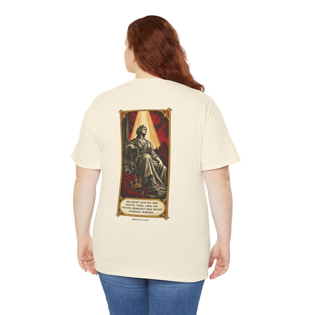 Unisex T-Shirt mit Zitat - Kant - Das Recht muß nie (Druck hinten) – person-5-back