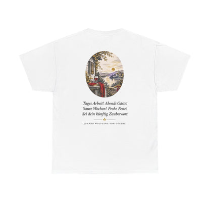 Unisex T-Shirt mit Zitat - Goethe - Tages Arbeit (Druck hinten) – back