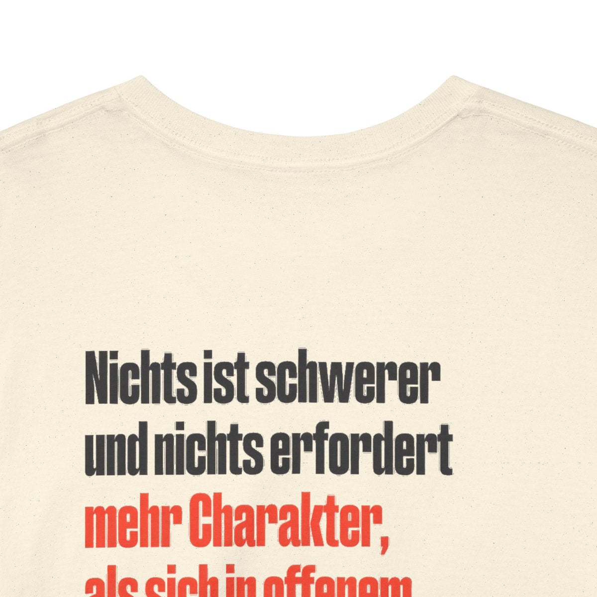Unisex T-Shirt mit Zitat - Tucholsky - Laut Nein sagen (Druck hinten) – back-collar-closeup