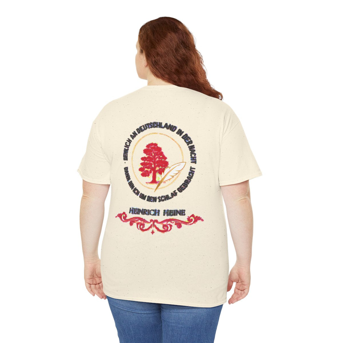 Unisex T-Shirt mit Zitat - Heine - Nachtgedanken Kreis (Druck hinten) – person-5-back