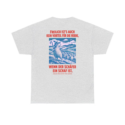 Unisex T-Shirt mit Zitat - Goethe - Schäfer und Schaf (Plakat) (Druck hinten) – back