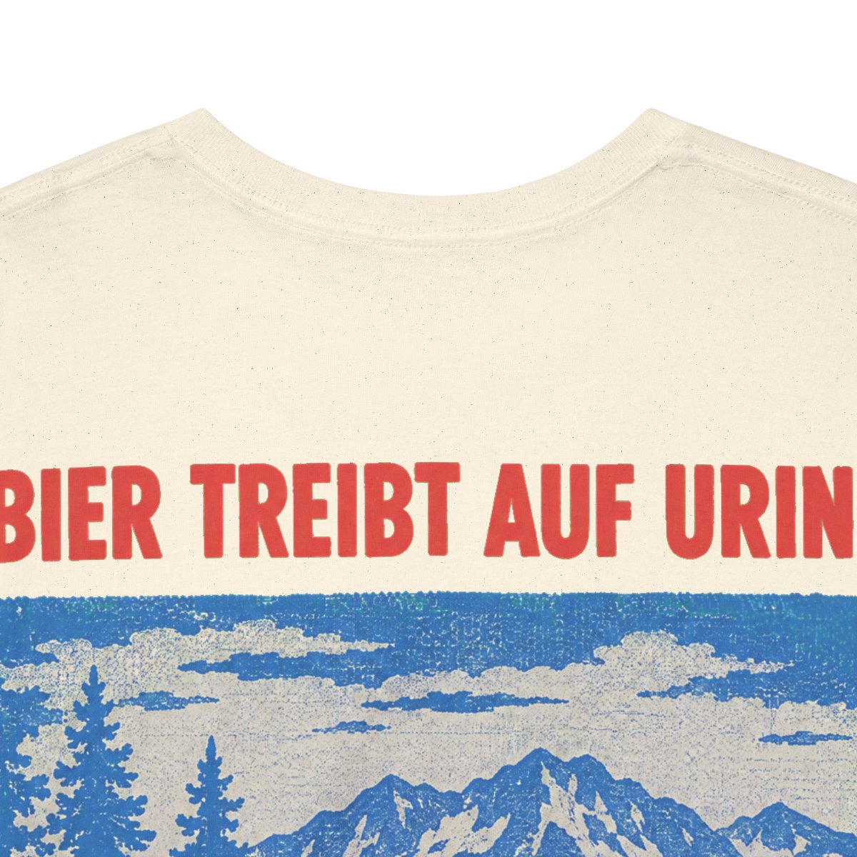Unisex T-Shirt mit Zitat - Hegel - Bier treibt auf Urin Plakat (Druck hinten) – back-collar-closeup