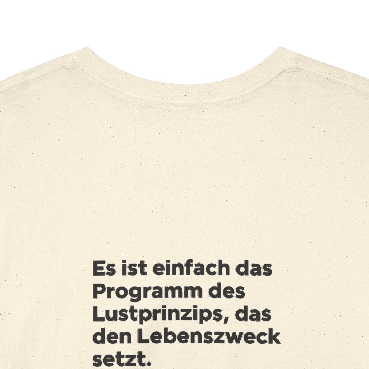 Unisex T-Shirt mit Zitat - Freud - Lustprinzip (Druck hinten) – back-collar-closeup