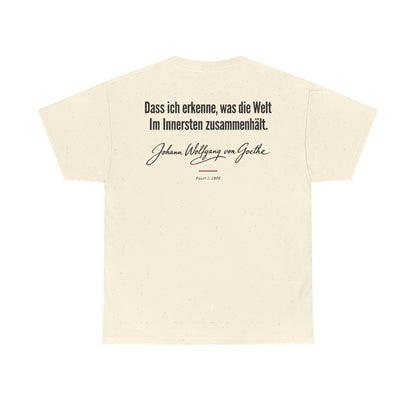 Unisex T-Shirt mit Zitat - Goethe - Dass ich erkenne, was die Welt Signatur (Druck hinten) – back