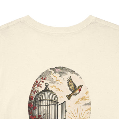 Unisex T-Shirt mit Zitat - Börne - Jeder Zwang ist Gift (Druck hinten) – back-collar-closeup