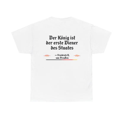 Unisex T-Shirt mit Zitat - Friedrich II. - Erster Diener des Staates (Druck hinten) – back