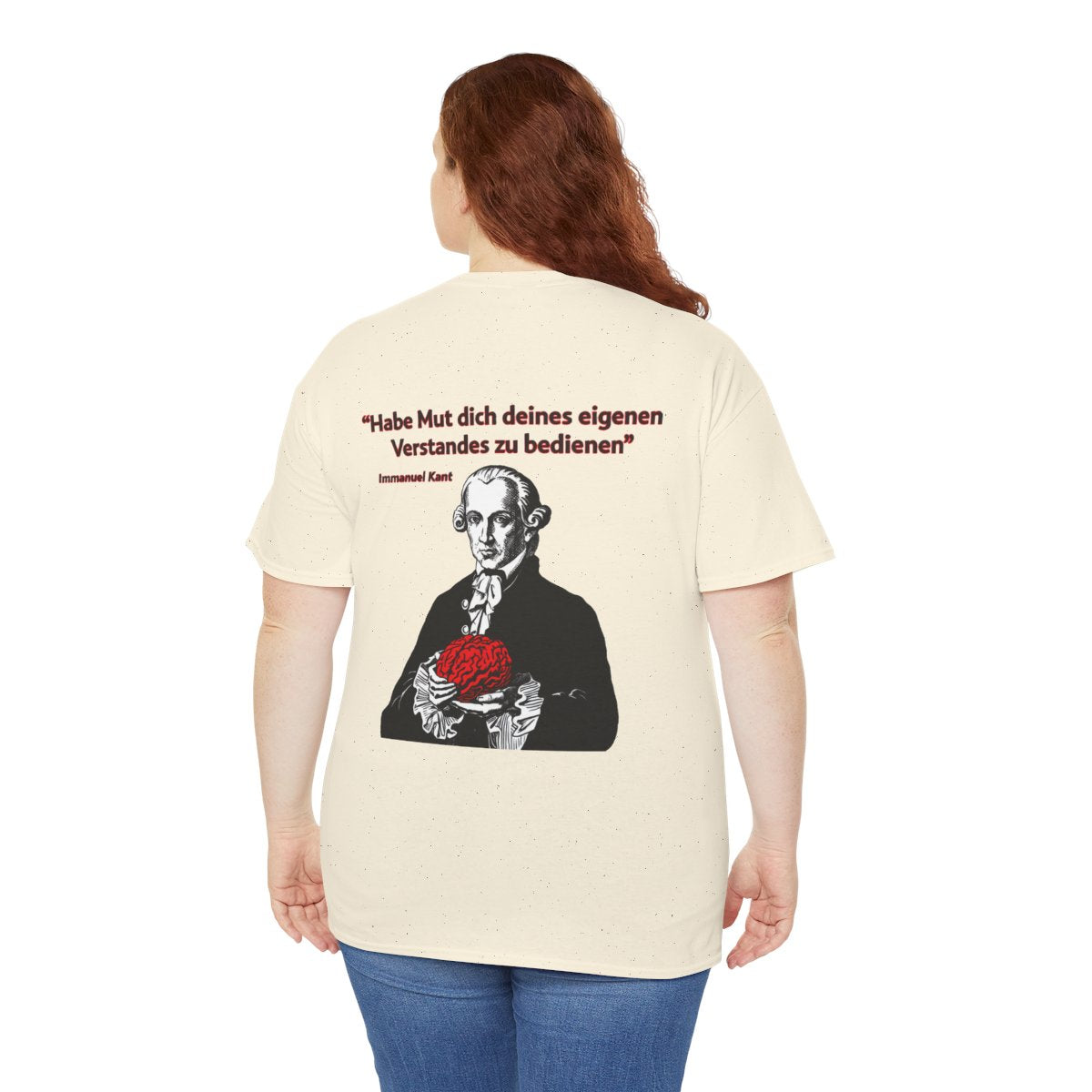 Unisex T-Shirt mit Zitat - Kant - Habe Mut Gehirn (Druck hinten) – person-5-back