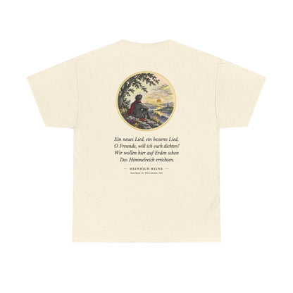 Unisex T-Shirt mit Zitat - Heine - Ein neues Lied, ein besseres Lied (Druck hinten) – back
