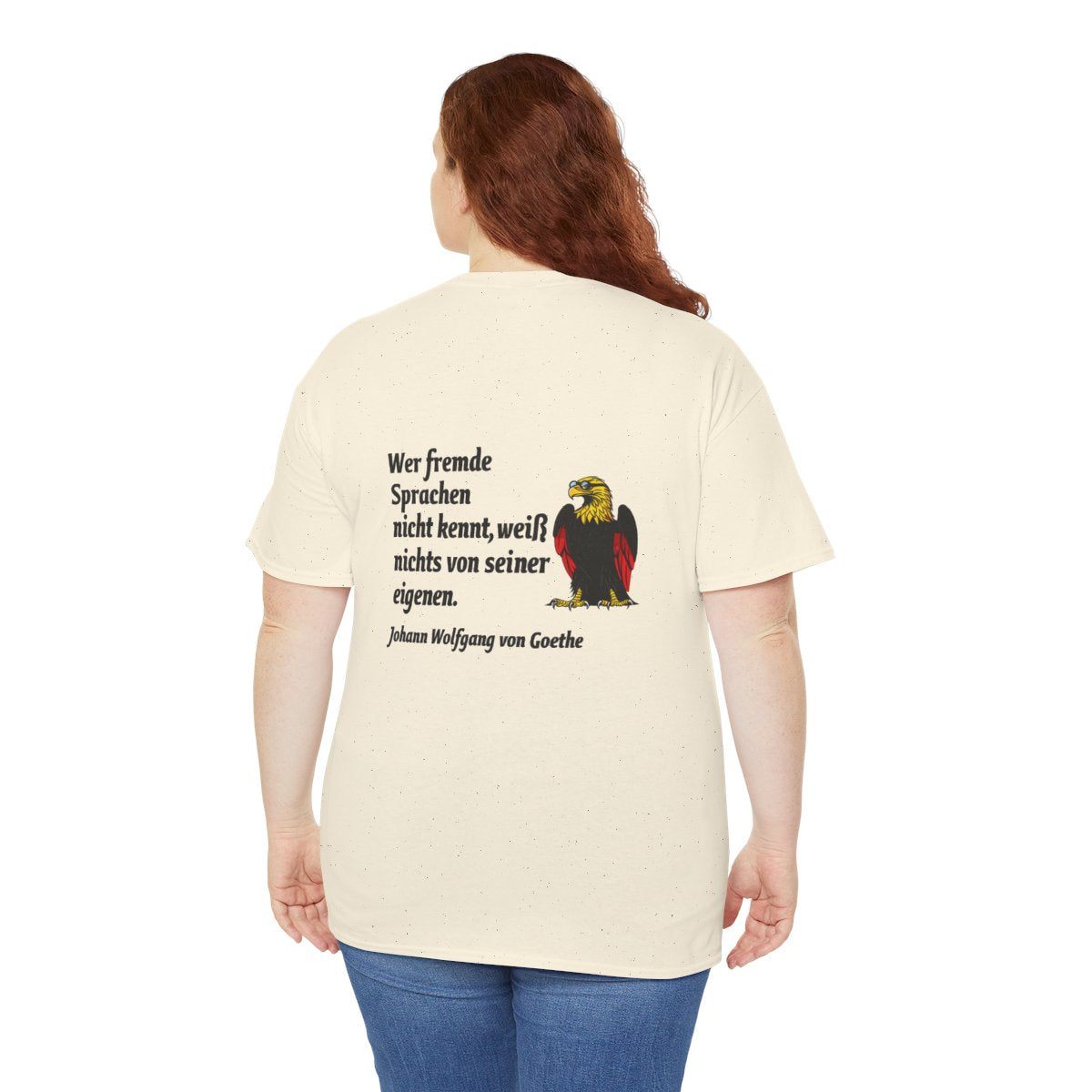 Unisex T-Shirt mit Zitat - Goethe - Fremde Sprachen (Druck hinten) – person-5-back