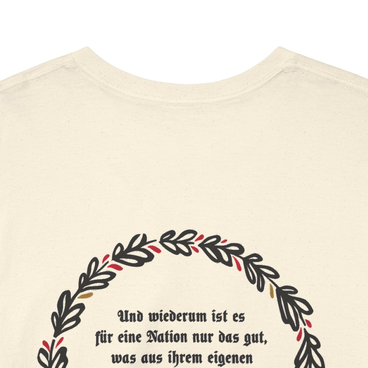 Unisex T-Shirt mit Zitat - Goethe - Ohne Nachäffung (Druck hinten) – back-collar-closeup