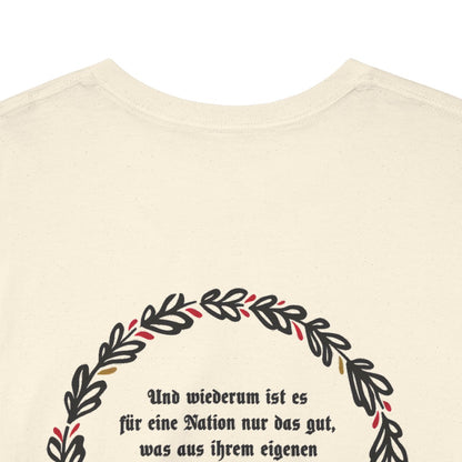 Unisex T-Shirt mit Zitat - Goethe - Ohne Nachäffung (Druck hinten) – back-collar-closeup