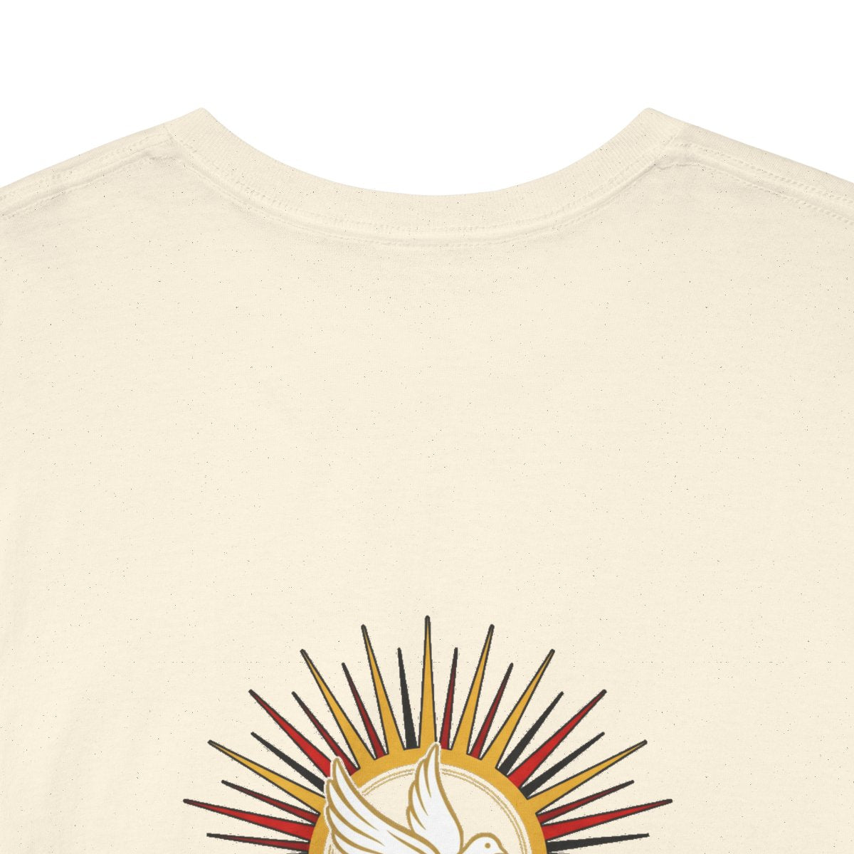Unisex T-Shirt mit Zitat - Bibel - Liebe deinen Nächsten (Druck hinten) – back-collar-closeup
