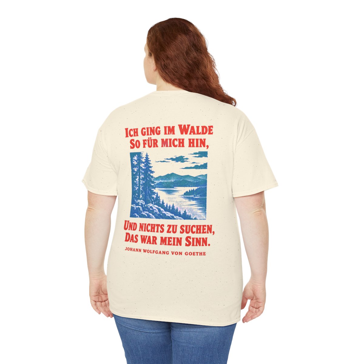 Unisex T-Shirt mit Zitat - Goethe - Ich ging im Walde (Druck hinten) – person-5-back