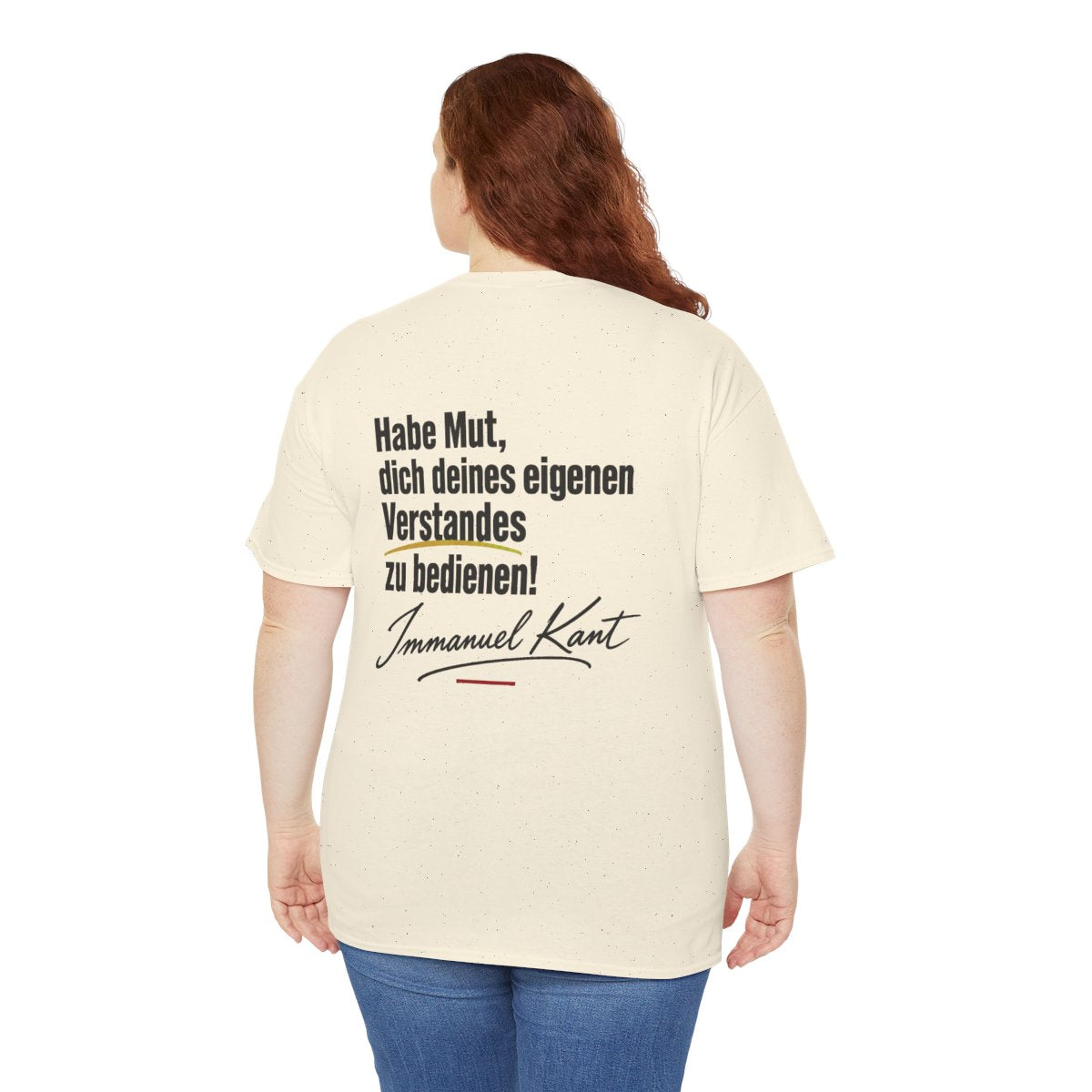 Unisex T-Shirt mit Zitat - Kant - Habe Mut Signatur (Druck hinten) – person-5-back
