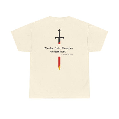 Unisex T-Shirt mit Zitat - Schiller - Vor dem freien Menschen (Druck hinten) – back