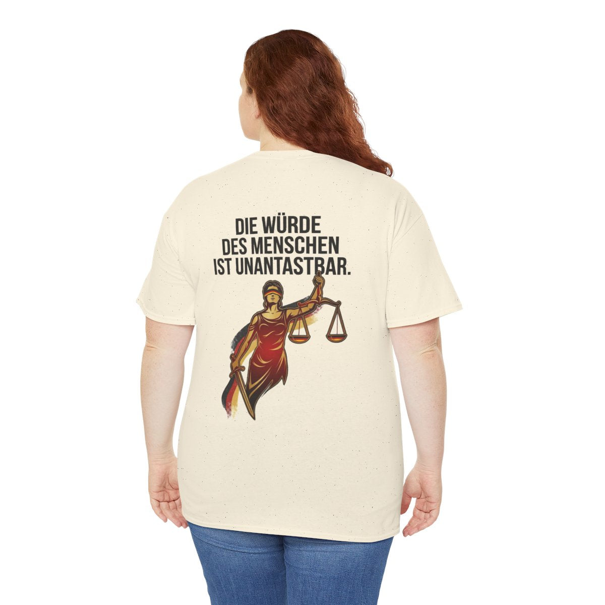 Unisex T-Shirt mit Zitat - Grundgesetz - Die Würde des Menschen (Druck hinten) – person-5-back