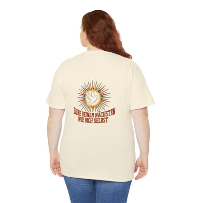 Unisex T-Shirt mit Zitat - Bibel - Liebe deinen Nächsten (Druck hinten) – person-5-back
