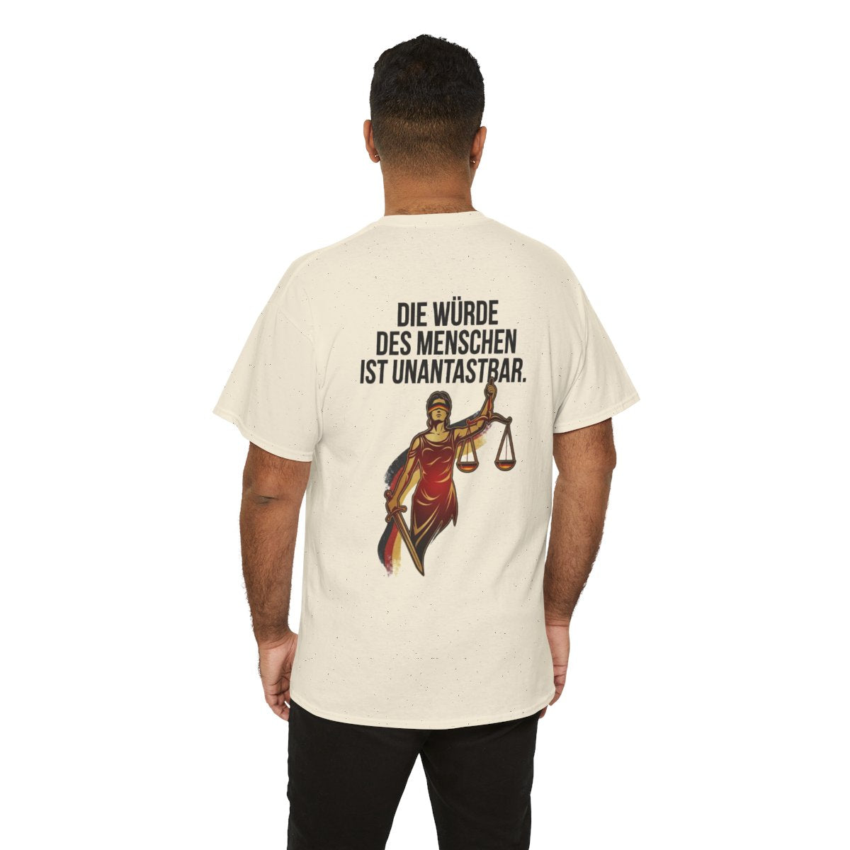 Unisex T-Shirt mit Zitat - Grundgesetz - Die Würde des Menschen (Druck hinten) – person-6-back