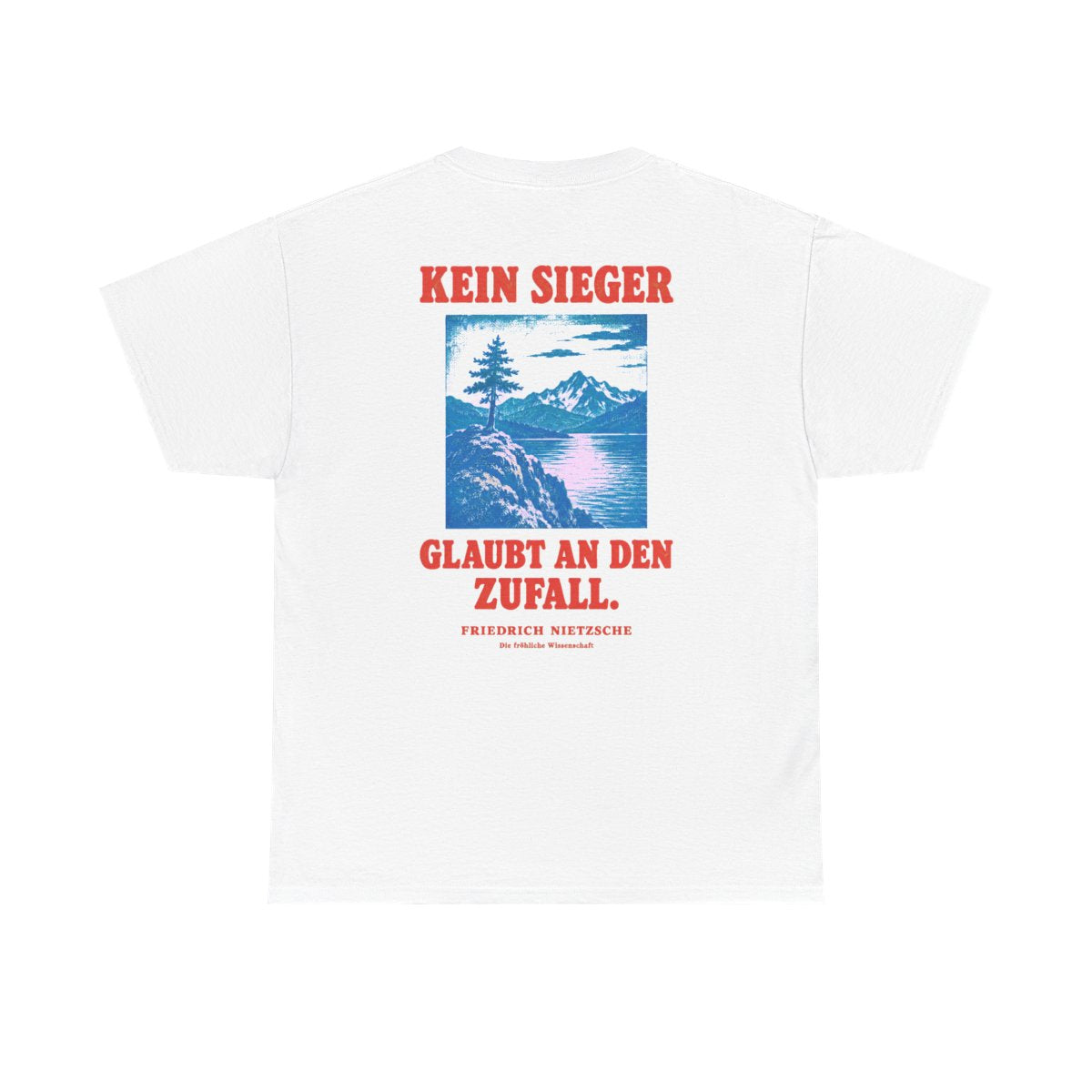 Unisex T-Shirt mit Zitat - Nietzsche - Kein Sieger glaubt an den Zufall (Druck hinten) – back