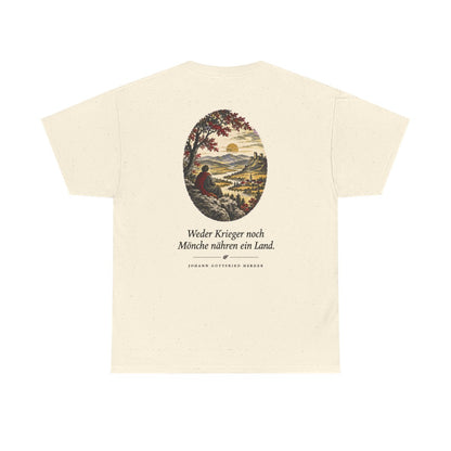 Unisex T-Shirt mit Zitat - Herder - Weder Krieger noch Mönche nähren ein Land (Druck hinten) – back
