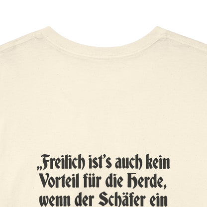 Unisex T-Shirt mit Zitat - Goethe - Schäfer ein Schaf (Druck hinten) – back-collar-closeup